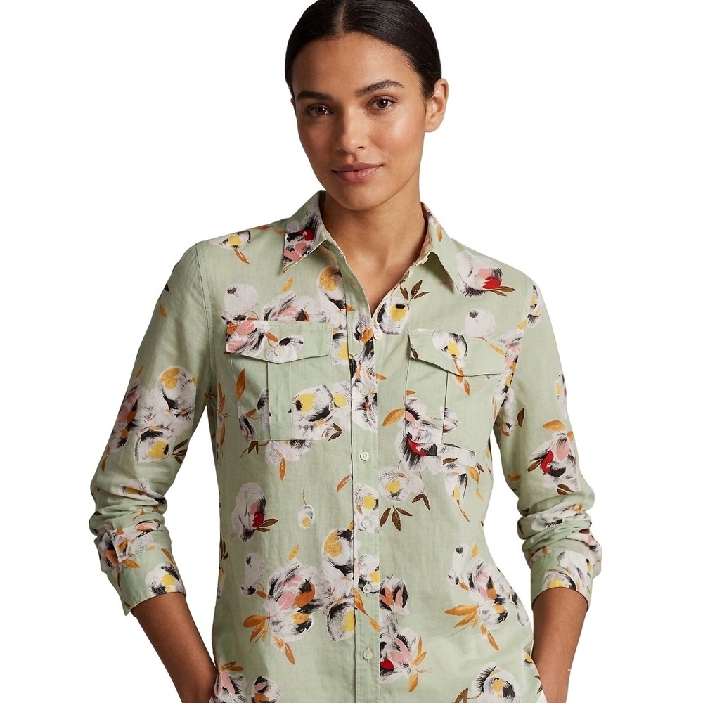 Lauren Ralph Lauren Sage Green Floral Cotton Natural Fiber Quiet Luxury Shirt SP